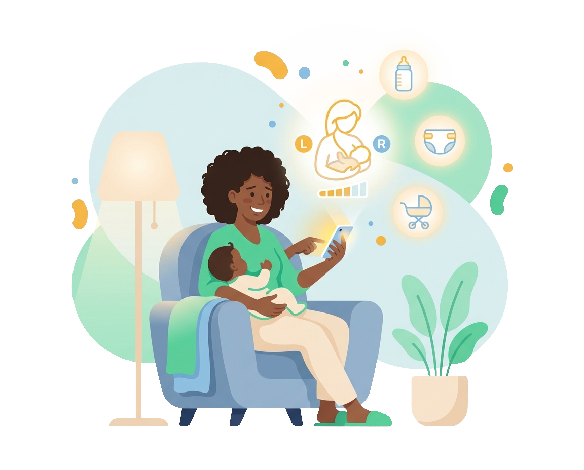 Mother tracking baby activities on phone