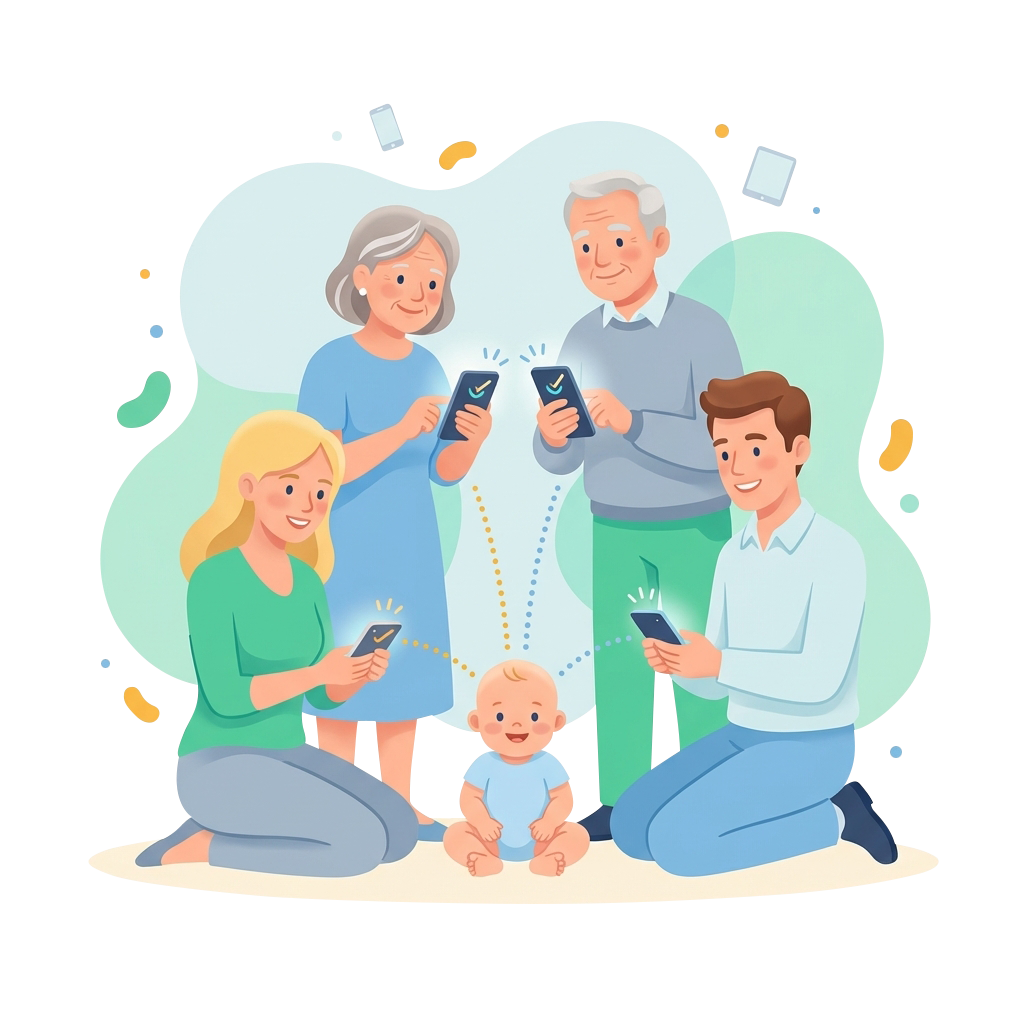 Multi-generational family connected through app